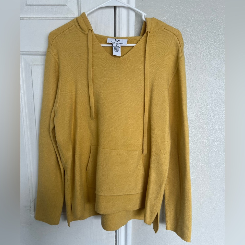Magaschoni Mustard Yellow Hooded Sweater V-Neck Viscose Blend Fall